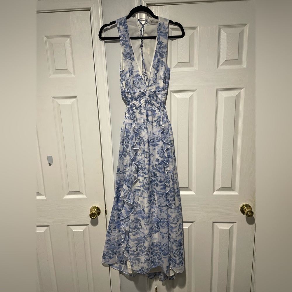 Abercrombie & Fitch Blue and White Toile-Print Sleeveless Maxi Dress